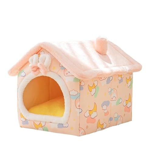 Zusammenklappbares Hundehaus for den Winter, vollständig geschlossenes, warmes Katzenschlafbett, kann entfernt und gewaschen werden. Superweiches, tragbares Haustier-Hundehaus(Light pink,L(within 14kg von CHRISK