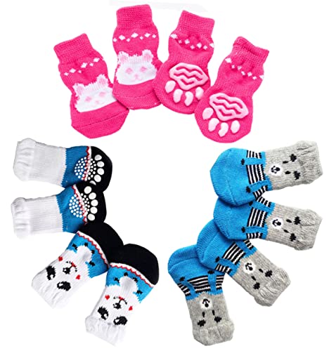 CHUANGOU 12 Stück Indoor rutschfest Hundesocken，Anti-Rutsch Hundesocken，für kleine mittelgroße Hunde Katzen Welpen Altere Haustiere.（M） von CHUANGOU