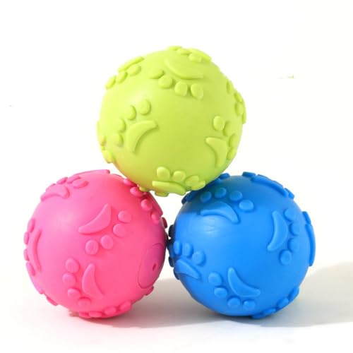 CHUANGOU Dog Ball Toy, Pack of 3 Dog Squeaky Toy Balls Rubber Dog Chew Toy Durable Interactive Ball Toy for Dogs Bouncing Ball Toy von CHUANGOU