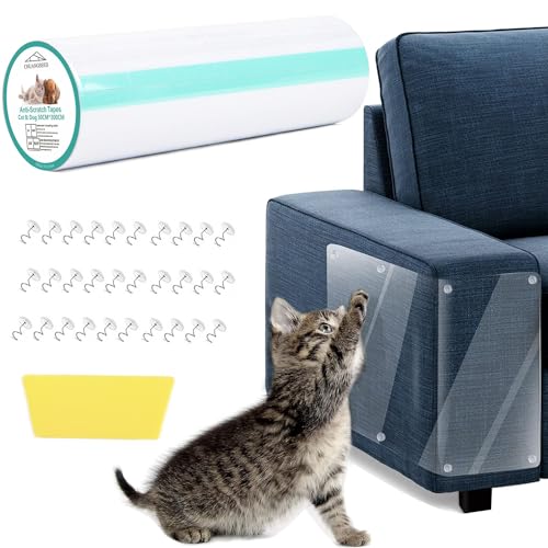 CHUANGSEED Kratzschutz Katze Tape 3m x 30cm mit 30 Schrauben und 1 Schaber Möbelschoner Katze Möbelschutz Kratzpads für Couch Tür Wand Kratzabwehr Kratzschutz Sofa Transparent Kratzschutz Pad von CHUANGSEED