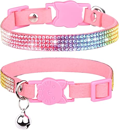 CHUKCHI Katzenhalsband, Breakaway Bling Diamant Strass mit Glöckchen, verstellbar für Katzen und Kätzchen, Mädchen Jungen (Rosa) von CHUKCHI