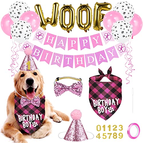 Hunde-Geburtstagsparty-Zubehör, Hunde-Geburtstags-Bandana-Hut-Banner-Set, WOOF Luftballons Happy Birthday-Banner, Hunde-Geburtstagsparty-Zubehör für Haustiere von CHUKCHI