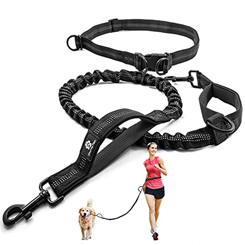 CHUNKY PAW Hundeleine für Laufen, Walken, Training, Wandern – langlebig, mit zwei Griffen, mit reflektierendem Bungee für mittelgroße und große Hunde (schwarz) von CHUNKY PAW