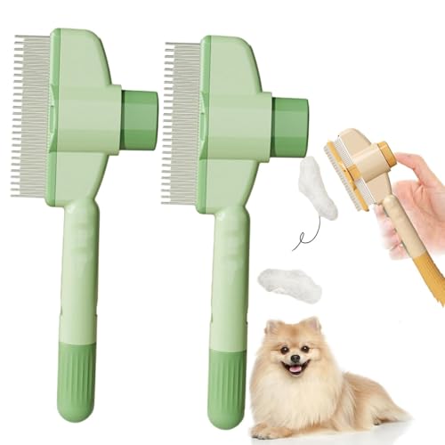 CHUNLIGOUJI Selbstreinigender Flohkamm für Haustiere, selbstreinigender Katzenkamm, Haarbürste, Flohkamm, Kamm zur Entfernung von Tierhaaren, Flohkamm, Fellpflegebürste (green2pcs) von CHUNLIGOUJI