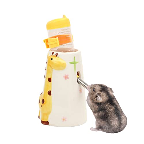 Hamster-Wasserflasche für kleine Tiere, stehender Wasserspender, Keramikboden, Käfig zum Aufhängen, Wasserfütterungsflaschen, automatischer Spender für Hamster, Meerschweinchen, Eichhörnchen, Kaninchen, Igel (gelb) von CHUQIANTONG