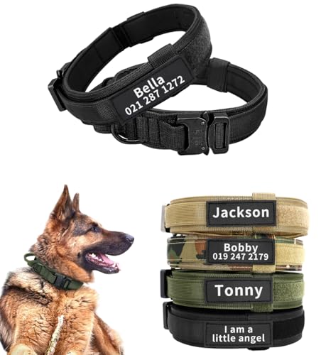 Personalisierbares taktisches Hundehalsband für mittelgroße und große Hunde, benutzerdefiniertes Militär-Trainingshalsband mit Namen und Telefonnummer (Stil A) von CHUTRU