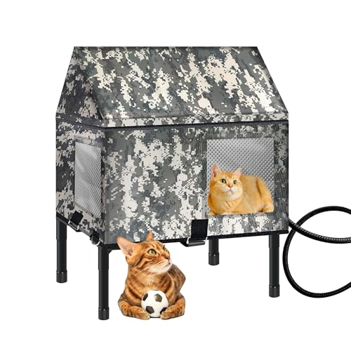 Unzerstörbares beheiztes Katzenhaus für Außenkatzen, 100 % wetterfest, sichere Fluchttür, isolierter Outdoor-Katzenunterstand mit Heizung für wilde Scheune, 64 x 41,9 x 60,5 cm von CHXJF