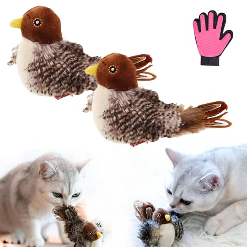 CHYASPNG Pets Cat Toy, Chirping Bird Cat Toy, Automatic Chirping Bird Toy, 3-Speed Beating Mode Cycle, Cat Toys for Indoor Cats, for Cat Exercise and k-icker to (2pcs) von CHYASPNG