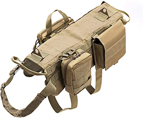 CHYIR Taktisches Hundegeschirr MOLLE-Weste, verstellbar, Tarnmuster, Outdoor-Trainingsgeschirr mit 3 abnehmbaren Taschen, geeignet für mittelgroße und große Hunde (L, Schlamm) von CHYIR