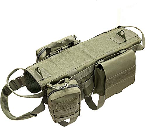 CHYIR Taktisches Hundegeschirr MOLLE-Weste, verstellbar, Tarnmuster, Outdoor-Trainingsgeschirr mit 3 abnehmbaren Taschen, geeignet für mittelgroße und große Hunde (L, grün) von CHYIR