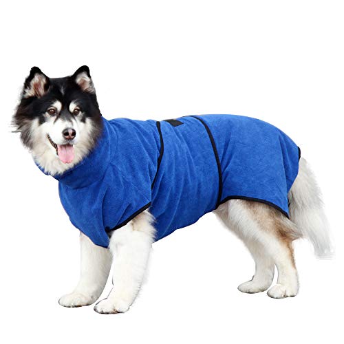 Haustier Trocknen Mantel Robe Handtuch Hund Bademantel Einstellbarer Kragen und Taille Mikrofaser Schnell Trocknend Super Saugfähig Hunde Katze Bademantel Handtuch (XS) von CHYIR