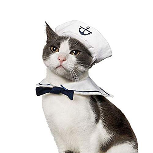 Verstellbare Mütze und Schal für Hunde und Katzen, Marineblau, Matrosen-Stil von CHYIR