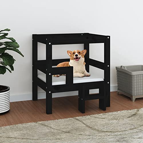 CIADAZ Hundebett Schwarz 55,5x53,5x60 cm Massivholz Kiefer, Hundesofa, Hunde Bett, Hundekissen, Dog Bed, Kuschelbett Katzen, Hunde Couch, Hunde Sofabett, 822371 von CIADAZ