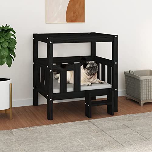 CIADAZ Hundebett Schwarz 65,5x43x70 cm Massivholz Kiefer, Hundesofa, Hunde Bett, Hundekissen, Dog Bed, Kuschelbett Katzen, Hunde Couch, Hunde Sofabett, 822376 von CIADAZ