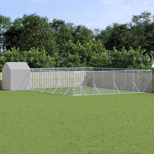 CIADAZ Outdoor-Hundezwinger mit Dach Silbern 10x10x2,5m Stahl Verzinkt, Kaninchenstall, Legenester Für Hühner, Hühnerhaus, Hasenstall Draußen von CIADAZ