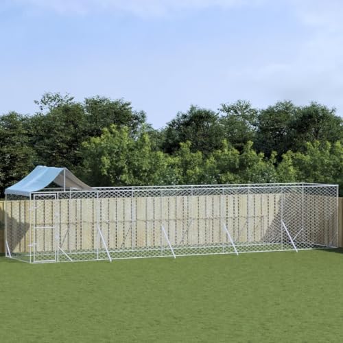 CIADAZ Outdoor-Hundezwinger mit Dach Silbern 10x2x2,5 m Stahl Verzinkt, Kaninchenstall, Legenester Für Hühner, Hühnerhaus, Hasenstall Draußen von CIADAZ