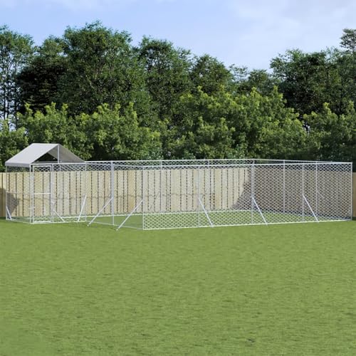 CIADAZ Outdoor-Hundezwinger mit Dach Silbern 10x6x2,5 m Stahl Verzinkt, Kaninchenstall, Legenester Für Hühner, Hühnerhaus, Hasenstall Draußen 3190472 von CIADAZ