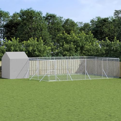 CIADAZ Outdoor-Hundezwinger mit Dach Silbern 10x6x2,5 m Stahl Verzinkt, Kaninchenstall, Legenester Für Hühner, Hühnerhaus, Hasenstall Draußen 3190480 von CIADAZ