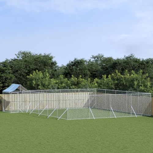 CIADAZ Outdoor-Hundezwinger mit Dach Silbern 10x8x2,5 m Stahl Verzinkt, Kaninchenstall, Legenester Für Hühner, Hühnerhaus, Hasenstall Draußen von CIADAZ