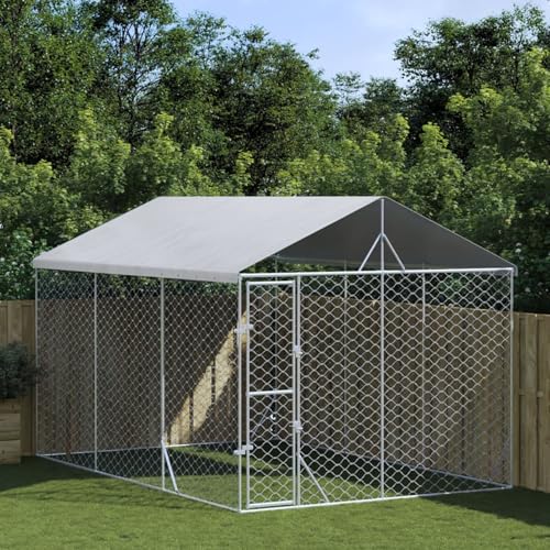 CIADAZ Outdoor-Hundezwinger mit Dach Silbern 3x4,5x2,5m Stahl Verzinkt, Kaninchenstall, Legenester Für Hühner, Hühnerhaus, Hasenstall Draußen CIADAZ Outdoor-Hundezwinger mit Dach Silbern 3x4,5x2,5m Stahl Verzinkt, Kaninchenstall, Legenester Für Hühner, Hühnerhaus, Hasenstall Draußen von CIADAZ