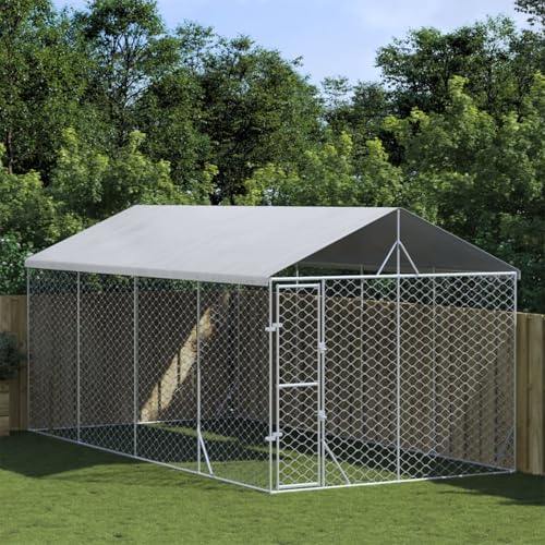 CIADAZ Outdoor-Hundezwinger mit Dach Silbern 3x6x2,5m Verzinkter Stahl, Kaninchenstall, Legenester Für Hühner, Hühnerhaus, Hasenstall Draußen von CIADAZ