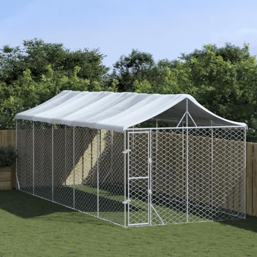 CIADAZ Outdoor-Hundezwinger mit Dach Silbern 3x7,5x2,5m Stahl Verzinkt, Kaninchenstall, Legenester Für Hühner, Hühnerhaus, Hasenstall Draußen von CIADAZ