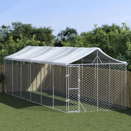 CIADAZ Outdoor-Hundezwinger mit Dach Silbern 3x9x2,5m Verzinkter Stahl, Kaninchenstall, Legenester Für Hühner, Hühnerhaus, Hasenstall Draußen von CIADAZ