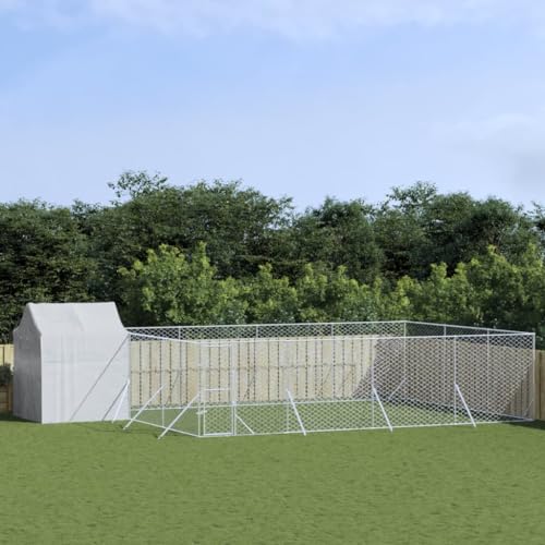 CIADAZ Outdoor-Hundezwinger mit Dach Silbern 6x6x2,5m Verzinkter Stahl, Kaninchenstall, Legenester Für Hühner, Hühnerhaus, Hasenstall Draußen 3190479 von CIADAZ