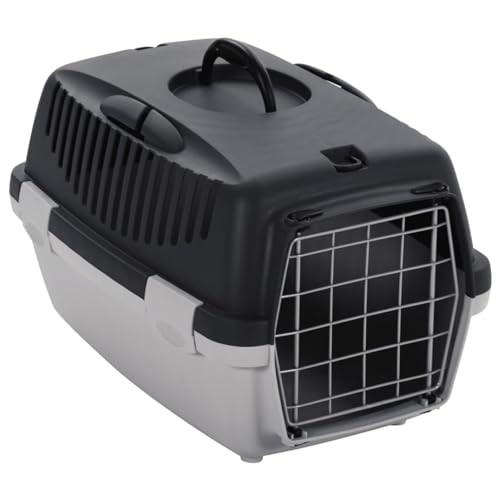 CIADAZ Transportbox für Haustiere, Katzentransportbox, Transportbox Katze, Katzenkorb Transport, Hundetransportbox, Katzenbox, Hundebox, Grau und Schwarz 48x32x31 cm PP von CIADAZ