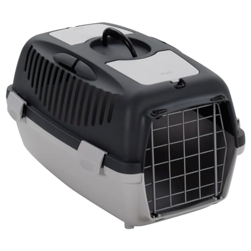 CIADAZ Transportbox für Haustiere, Katzentransportbox, Transportbox Katze, Katzenkorb Transport, Hundetransportbox, Katzenbox, Hundebox, Grau und Schwarz 55x36x35 cm PP von CIADAZ