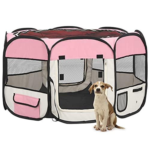 Faltbarer Welpenlaufstall mit Tragetasche, CIADAZ Welpenlaufstall, Laufstall Hund, Hundelaufstall, Hundepark, Katzengehege, Hundezelt, Auslauf Für Hunde, Rosa 110x110x58 cm von CIADAZ