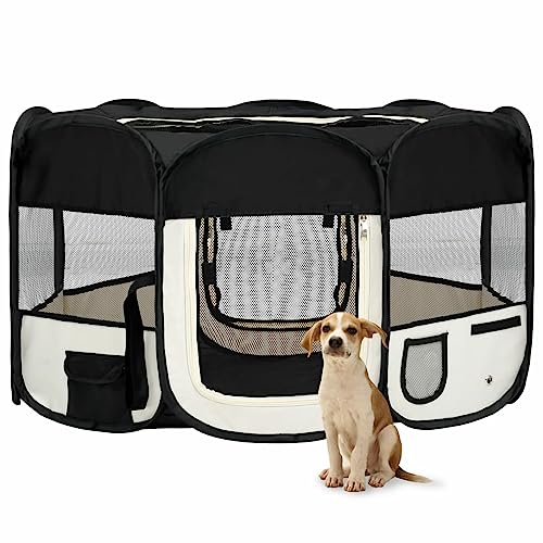 Faltbarer Welpenlaufstall mit Tragetasche, CIADAZ Welpenlaufstall, Laufstall Hund, Hundelaufstall, Hundepark, Katzengehege, Hundezelt, Auslauf Für Hunde, Schwarz 145x145x61 cm von CIADAZ