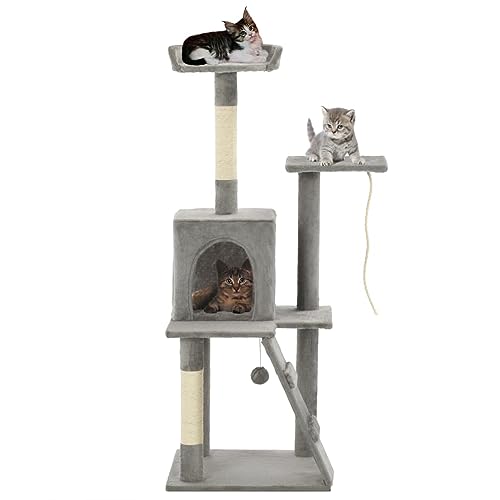 Katzenbaum mit Sisal-Kratzsäulen, CIADAZ Katzenkratzbaum, Katzenmöbel, Kratztonne Für Katzen, Aktivitätskratzbäume, Cat Scratching Post, Katzen Zubehör, 120 cm Grau von CIADAZ