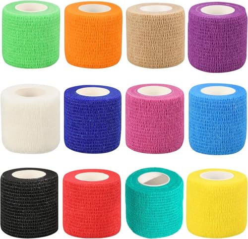 CICILIAYA 12 Rollen Selbstklebender Bandage, 4,5cm x 5m Kohäsive Elastische Bandage Haftbandage Tierarztwickelband für Menschen und Tiere, Sport Handgelenk Knöchel Schwellband (Mehrfarbig, 12 Rollen) von CICILIAYA