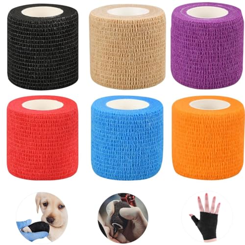 CICILIAYA 6 Rollen Selbstklebender Bandage, 4,5cm x 5m Kohäsive Elastische Bandage Haftbandage Tierarztwickelband für Menschen und Tiere, Sport Handgelenk Knöchel Schwellband (Mehrfarbig, 6 Rollen) von CICILIAYA