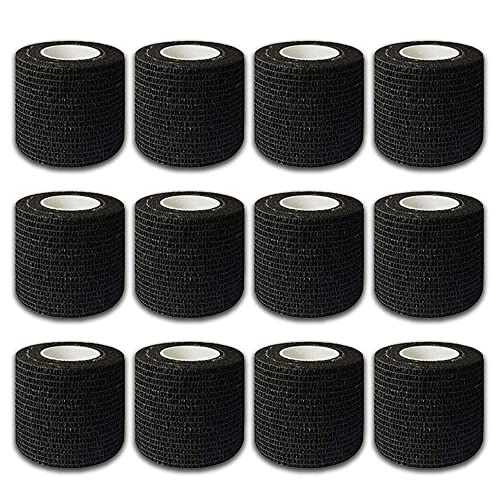 CICILIAYA 12 Rollen Selbstklebender Bandage, 4,5cm x 5m Kohäsive Elastische Bandage Haftbandage Tierarztwickelband für Menschen und Tiere, Sport Handgelenk Knöchel Schwellband (Schwarz, 12 Rollen) von CICILIAYA