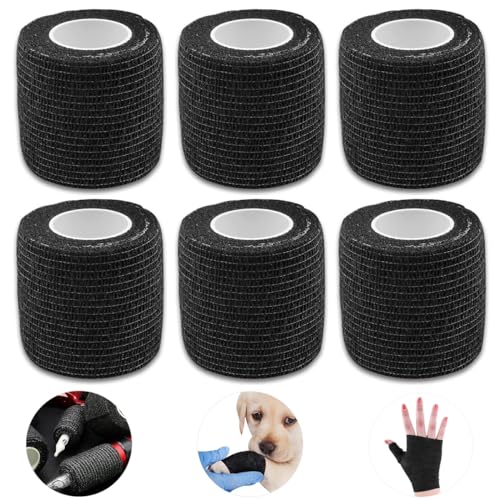 CICILIAYA 6 Rollen Selbstklebender Bandage, 4,5cm x 5m Kohäsive Elastische Bandage Haftbandage Tierarztwickelband für Menschen und Tiere, Sport Handgelenk Knöchel Schwellband (Schwarz, 6 Rollen) von CICILIAYA