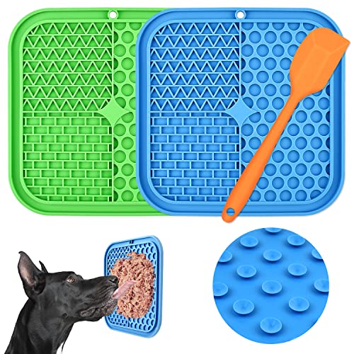 CIICII Leckmatte Hund, 3Pcs Schleckmatte Hund mit Saugnapf (Grün Hunde Leckmatte + Blau Schleckmatte Katze + Orange Pfannenwender) für Hundeleckerli Katzenfutter (Anti Rutsch, BPA-Frei, Silikon) von CIICII