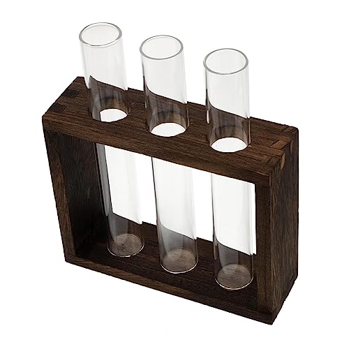 CIMAXIC 3 Loch Testrohr Glasvase Mit Vintage Holzständer Hydroponische Pflanzenbehälter Für Tischdekoration Glasblumenvase Für Kreative Raumgestaltung Ideal Für Wohnzimmer Und Büro von CIMAXIC