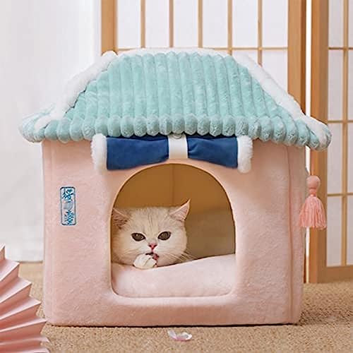 Süßes Katzenhaus, Hochwertiges Rosa Katzenhaus Mit Gerolltem Türvorhang, Geschlossene Katzenhöhle/Hundehütte, Waschbares Katzenbett, Gemütliches Hundezelt,Dunkelblau,15 * 13 * 16 Zoll,Remarkable88 von CIRC