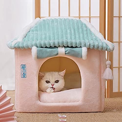 Süßes Katzenhaus, Hochwertiges Rosa Katzenhaus Mit Gerolltem Türvorhang, Geschlossene Katzenhöhle/Hundehütte, Waschbares Katzenbett, Gemütliches Hundezelt,Hellblau,15 * 13 * 16 Zoll,Remarkable88 von CIRC