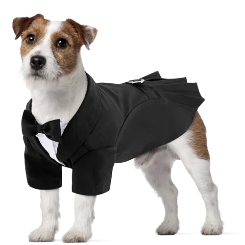 CITÉTOILE Hunde Hochzeit Anzug Set, Smoking Hemd mit Fliege Party Kleidung, Hochzeit Geburtstag Party Halloween Hundeanzug für Kleine Mittlere Große Hunde Katze, Schwarz, S von CITÉTOILE