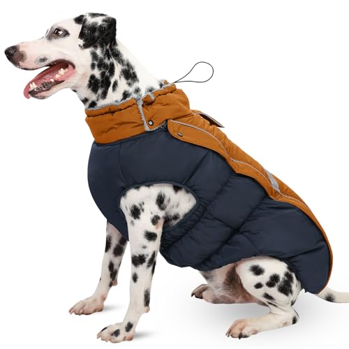 CITÉTOILE Hundemantel Wasserdichter, Hundejacke Winddichte Wintermantel Hund Outfit mit Reflektierender Streifen und Reißverschluss, Braun, L von CITÉTOILE