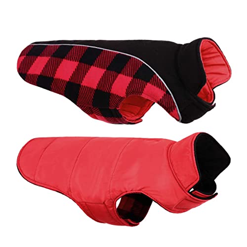 CITÉTOILE Warme Hundemantel Winter, Hundemantel mit Bauchschutz, Wintermantel für Hunde mit Reflektierend, Wendbarer Hundejacke Hundekleidung mit Geschirrloch, Rot, S von CITÉTOILE