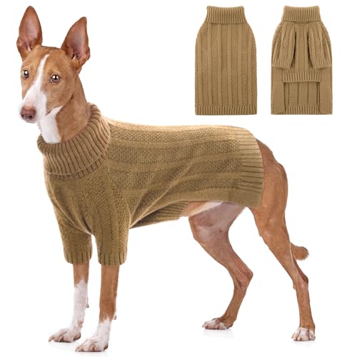 CITÉTOILE Hundepullover Kleine Hunde Warm Hundepulli mit Zopfmuster Winter Hund Pullover Rollkragen Strickpullover für Französische Bulldogge Chihuahua Dackel, Grau, L von CITÉTOILE