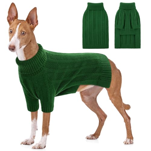 CITÉTOILE Hundepullover Kleine Hunde Warm Hundepulli mit Zopfmuster Winter Hund Pullover Rollkragen Strickpullover für Französische Bulldogge Chihuahua Dackel, Grün, L von CITÉTOILE