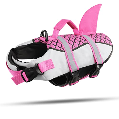 CITÉTOILE Hundeschwimmweste Hai mit Griff und Reflektierend, Schwimmweste für Kleine Mittlere und Große Hunde, Dog Life Jacket Schützen Sie Hunde beim Schwimmen im Meer/See/Fluss, Rosa, L von CITÉTOILE