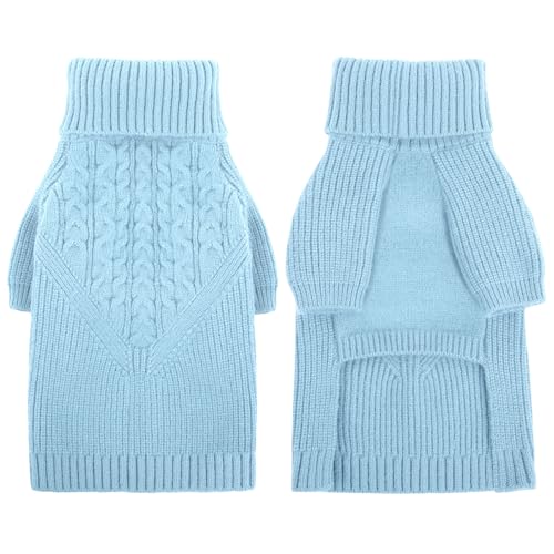 CITÉTOILE Klassischer Gestrickter Hundepullover mit Rollkragen, Weicher und Warmer Hundepulli für Kaltes Wetter, Innen- und Außenge Strickweste für Kleine Mittlere Große Hunde, Blau, XL von CITÉTOILE