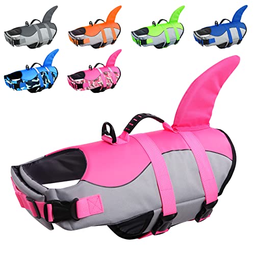 CITÉTOILE Schwimmweste Hunde Hai, Leicht und Sicher für Wassersport, hundeschwimmweste mit Griff und Reflektierend für Kleine Mittlere und Große Hunde, Rosa, XL von CITÉTOILE