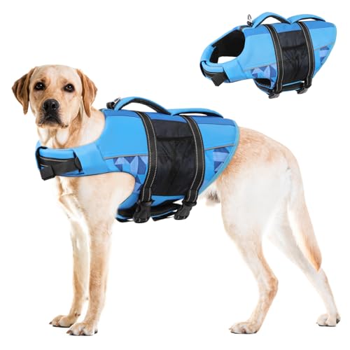 CITÉTOILE Schwimmweste Hund, Hunde Schwimmweste mit Griff und Reflektierend, Rettungsweste für Kleine Mittlere und Große Hunde mit Guter Auftrieb, Leicht und Sicher für Wassersport Blau 2XL von CITÉTOILE